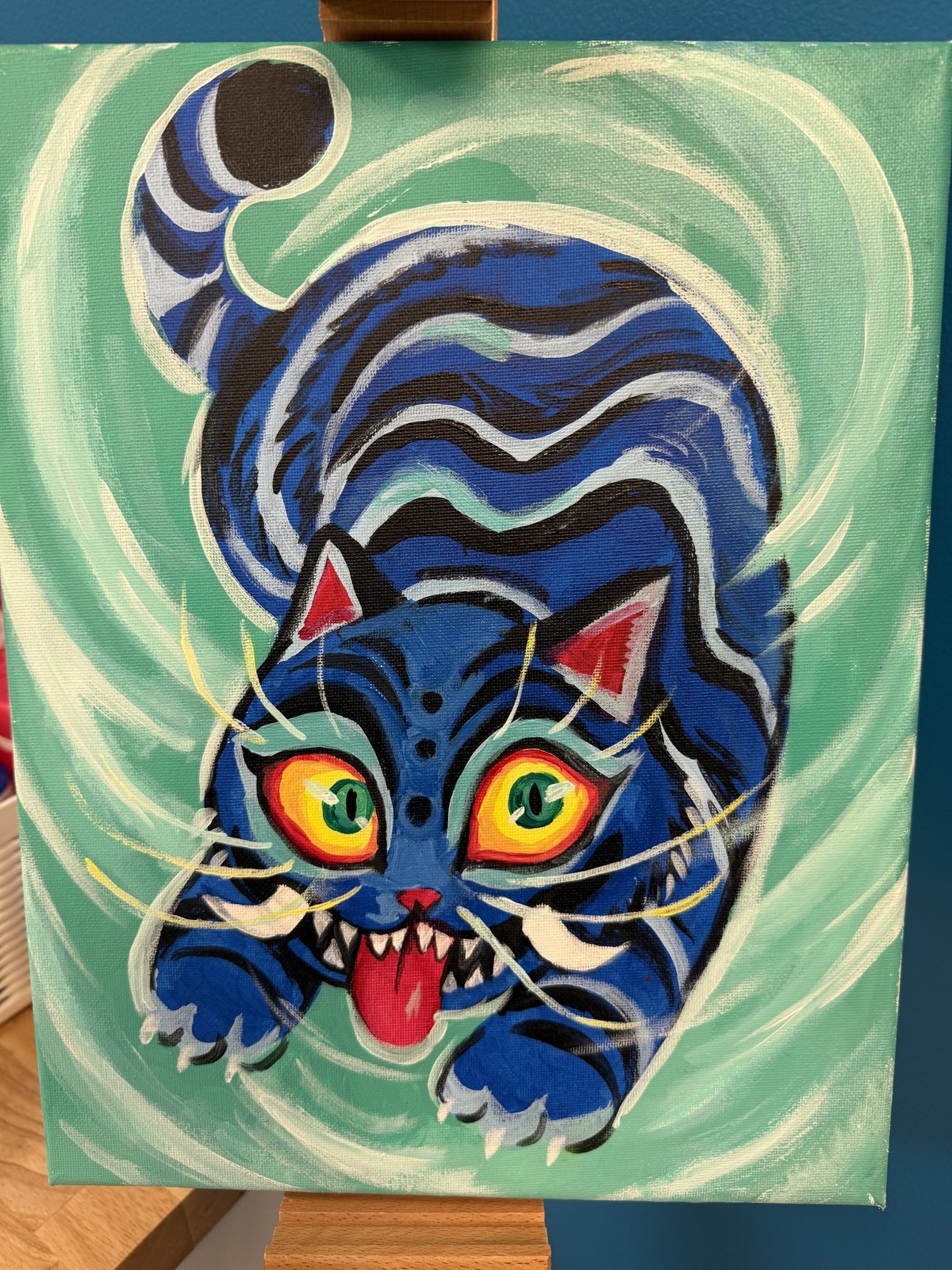 Painted blue tiger artwork