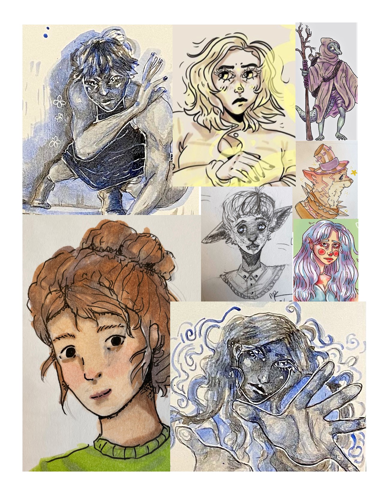 Anime and manga character drawings from the morning camp session